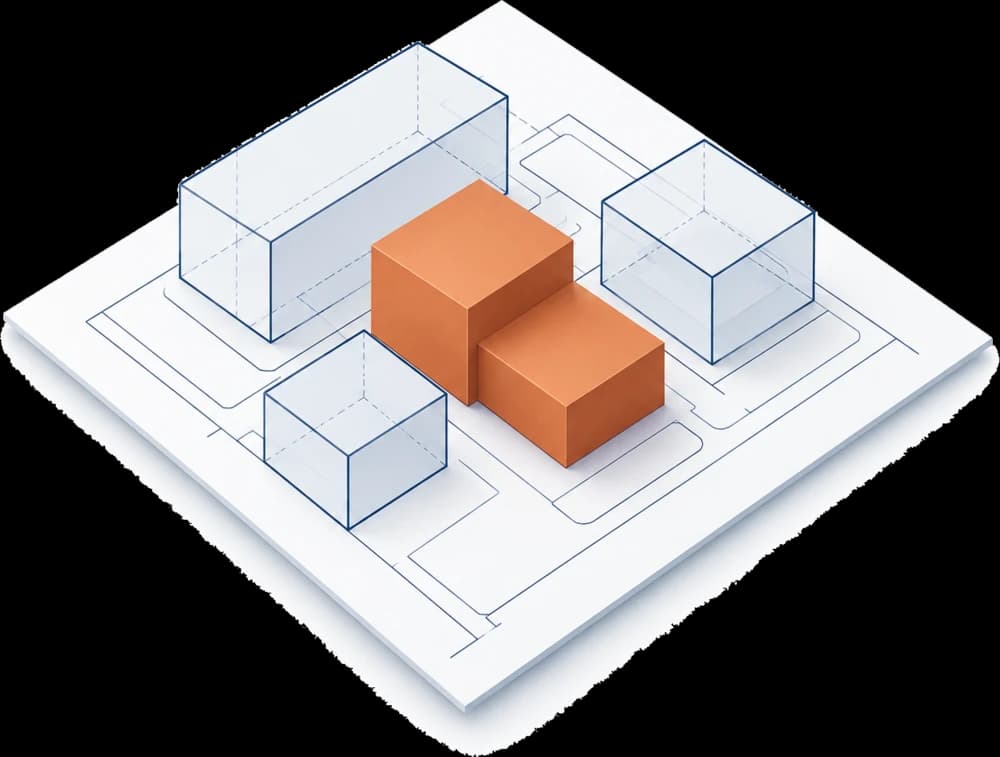 An architectural plan organizes individual blocks into a clear structure.